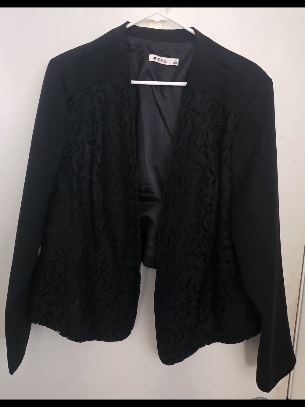 JustFab Black Lace-Front Open Blazer